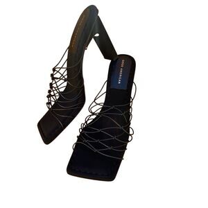 Good American Black Neoprene Caged Mule High Heel Sandal Women Size 11 New No Bx